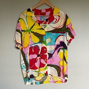 Jams World pattern button up, slightly worn, color: multi, size: large